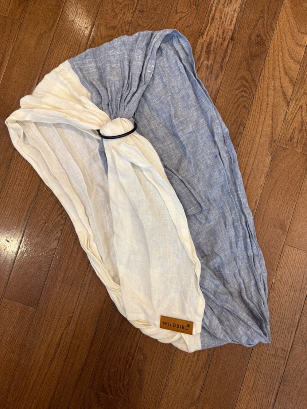 WildBird Two-Tone Linen Scarf in Light Blue and Cream